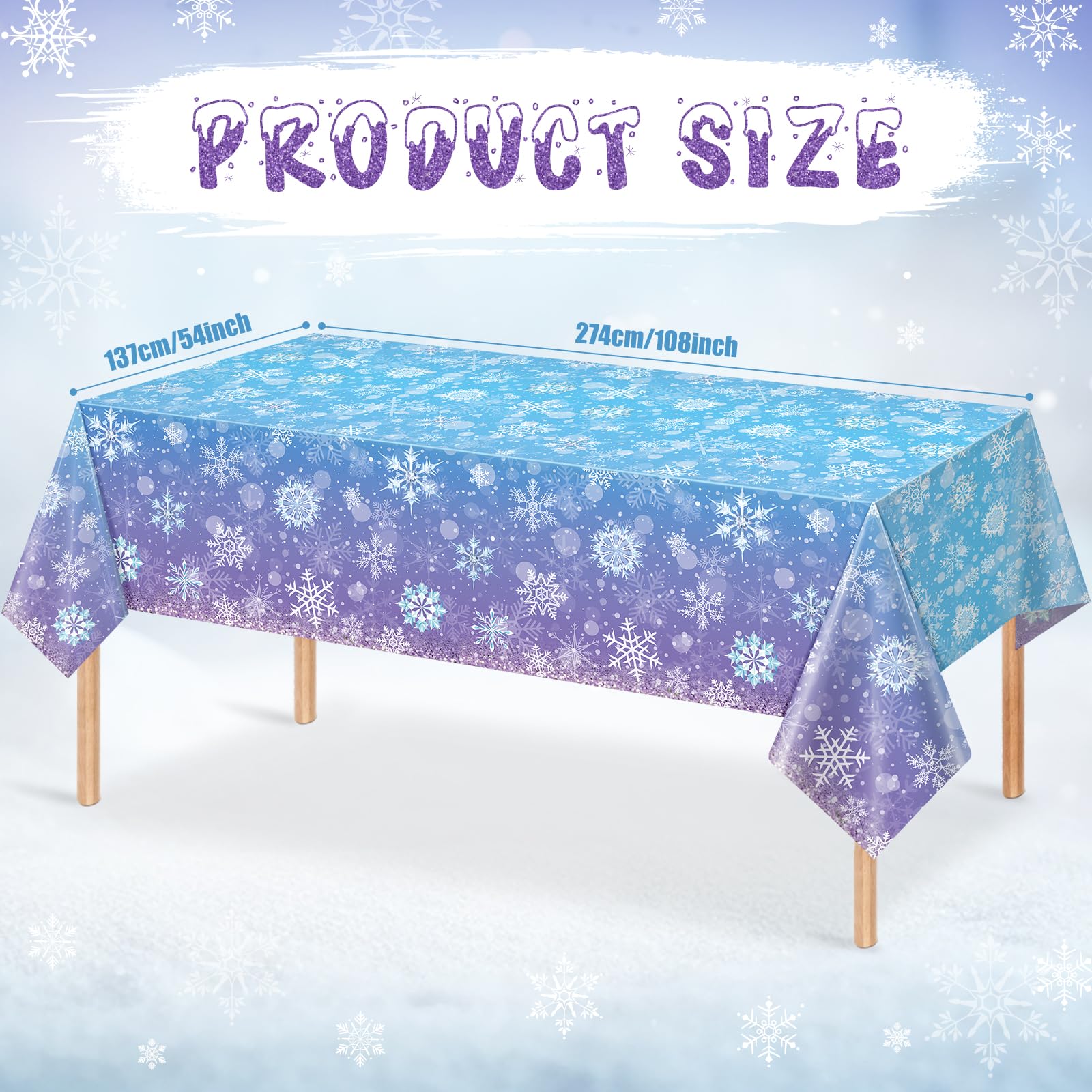 3 Pack Winter Snowflake Plastic Tablecloth Decorations, Blue and Purple Snowflake Winter Wonderland Disposable Table Cover for Christmas Winter Holiday New Year Party Supplies Decorations, 54x108 Inch