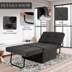 FHFO 4 in 1 Ottoman Bed Sleeper Chair Bed Folding Ottoman to Bed Chairs Breathable Linen Sofa Bed with Adjustable Backrest Pillow for Living Room Apartment Office, 28” Width, Dark Grey