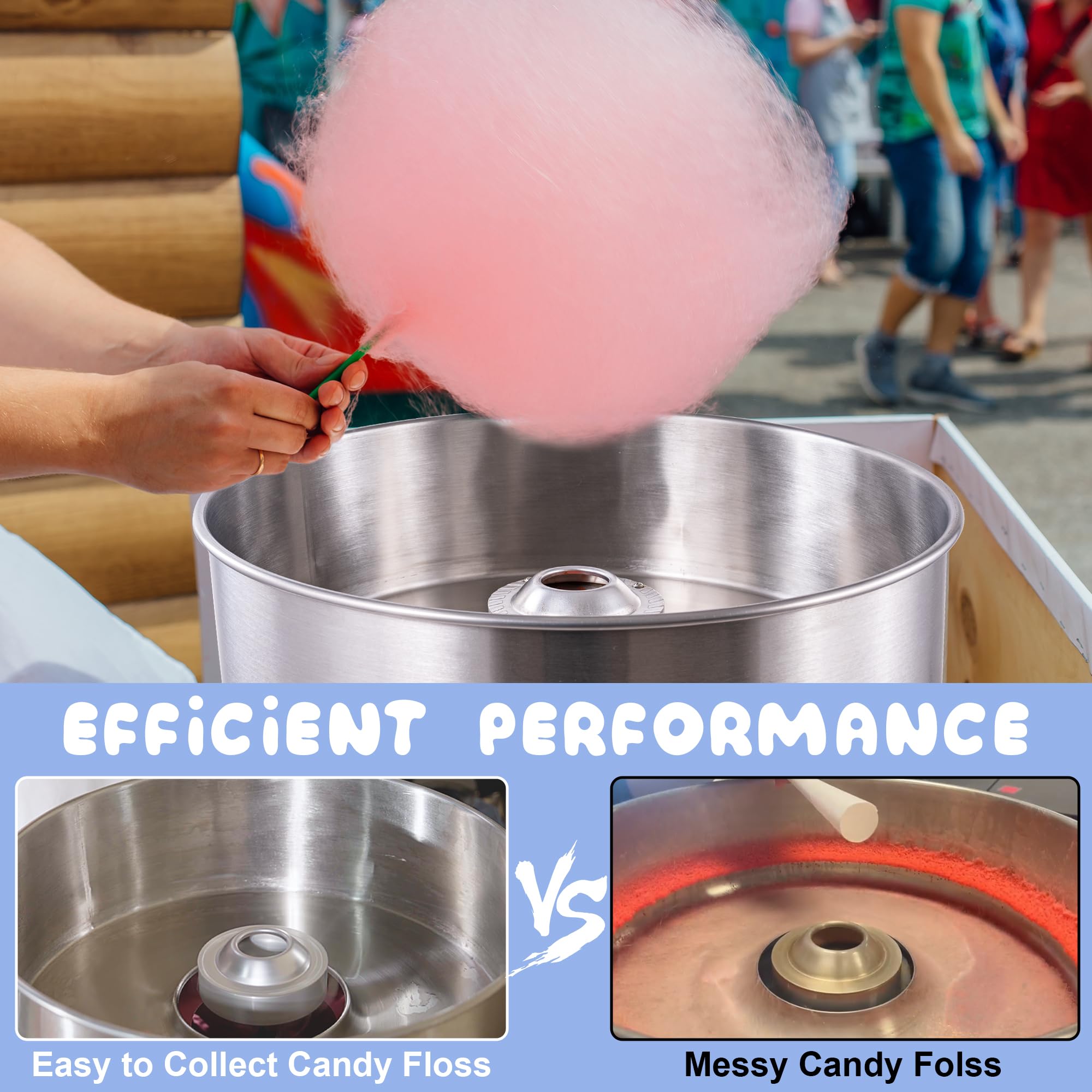 WHALEMOTOR Commercial Cotton Candy Machine, Blue Electric Cotton Candy Maker Machine for Family Events, Candy Floss Machine for Kids, Birthday Party Outside, Ballgames, Church