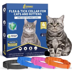 4 pack flea collar for cats, 32 months flea and tick prevention for cats, waterproof cat flea collar, natural cat flea and tick treatment, adjustable flea and tick collar for cats kittens(4 colors)