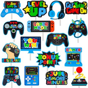 video game cupcake toppers 36pcs game party cupcake picks game on controllers cake picks gamepad birthday party decoration for game theme baby shower supplies(blue)