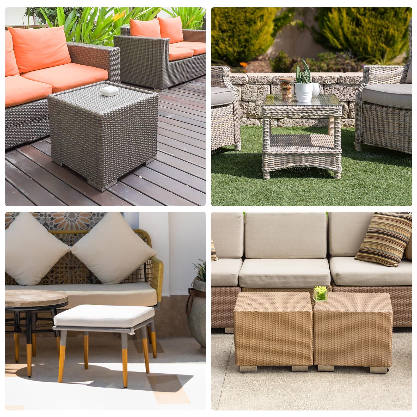 Velway Rectangle Patio Ottoman Cover - Waterproof Outdoor Furniture Cover for Side & End Table, Windproof Anti-UV Outdoor Ottoman Covers with Reflective Strips - 28" L x 22" W x 17" H, Camel