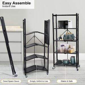 Simple Deluxe HealSmart 5-Tier Heavy Duty Foldable Metal Rack Storage Shelving Unit with Wheels Moving Easily Organizer Shelves Great for Garage Kitchen Holds up to 1250 lbs Capacity, Black,2 Pack