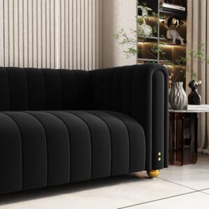 ANTTYBALE Sofa Mid Century Modern Button Tufted Velvet Living Room Couch Loveseat Sofa with Gold Metal Legs (P51-Black 2pcs)