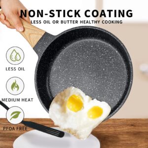 TIAJO Nonstick Deep Frying Pan, No Fumes Skillet, Stone-Derived Coating, Compatible with All Stovetops (Gas, Electric & Induction), Send 1 Sponge, PFOA Free, Gray (9.5 Inch Lidless)