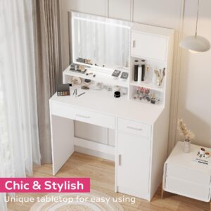 MIRROTOWEL Vanity Desk with Mirror and LED Light Strip,Dressing Table with Large Drawer, 3 Level Storage Dresser & 3 Lighting Modes Adjustable Brightness, Suitable for Bedroom