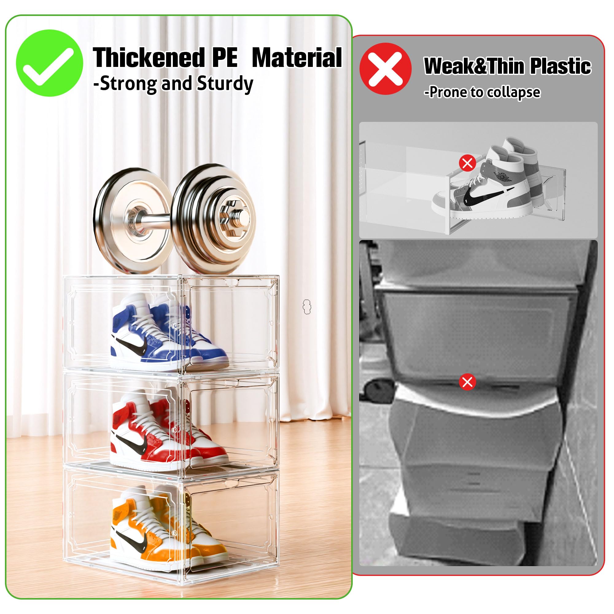 Kuject XX-Large Shoe Storage Boxes Clear Plastic Stackable, Shoe Organizer for Closet, Shoe Display Containers Rack for Sneaker, Drop Front Shoe Case with Magnetic Door 7 Pack Fit up to US Size 12