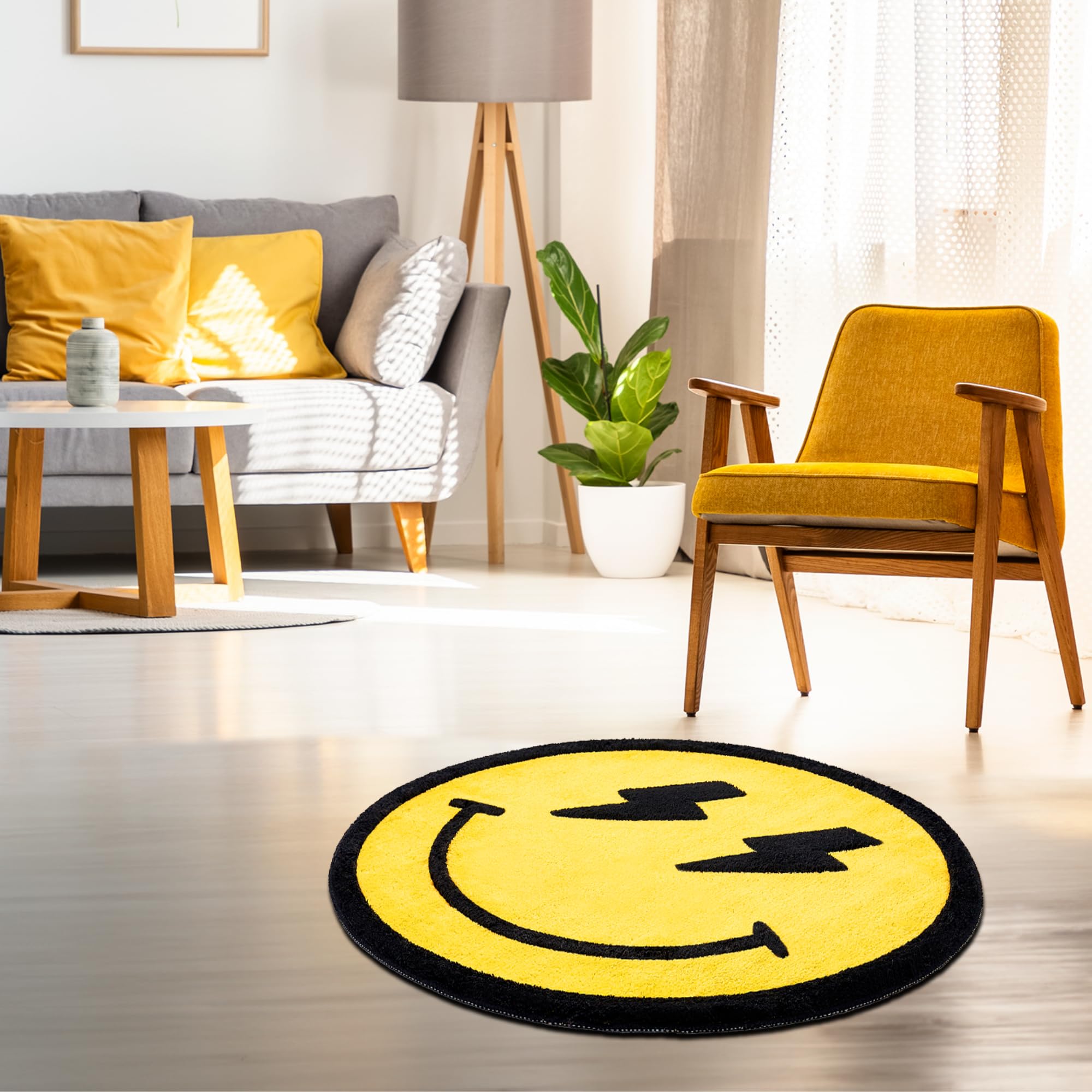 Beyond Deco Smiley Face Rug,35'' W x 35'' L Tufted Handmade Rug Funny Rug, Machine Washable Bathroom Rug for Decoration, Funny Fluffy Rug, Bedroom Decor, Area Rug