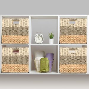 6 Pack Natural Wicker Storage Cubes Baskets 12 x 12 Wicker Basket Laundry Organizer for Cube Shelf, Foldable Square Baskets with Built in Handles for Shelves Decor Inserts