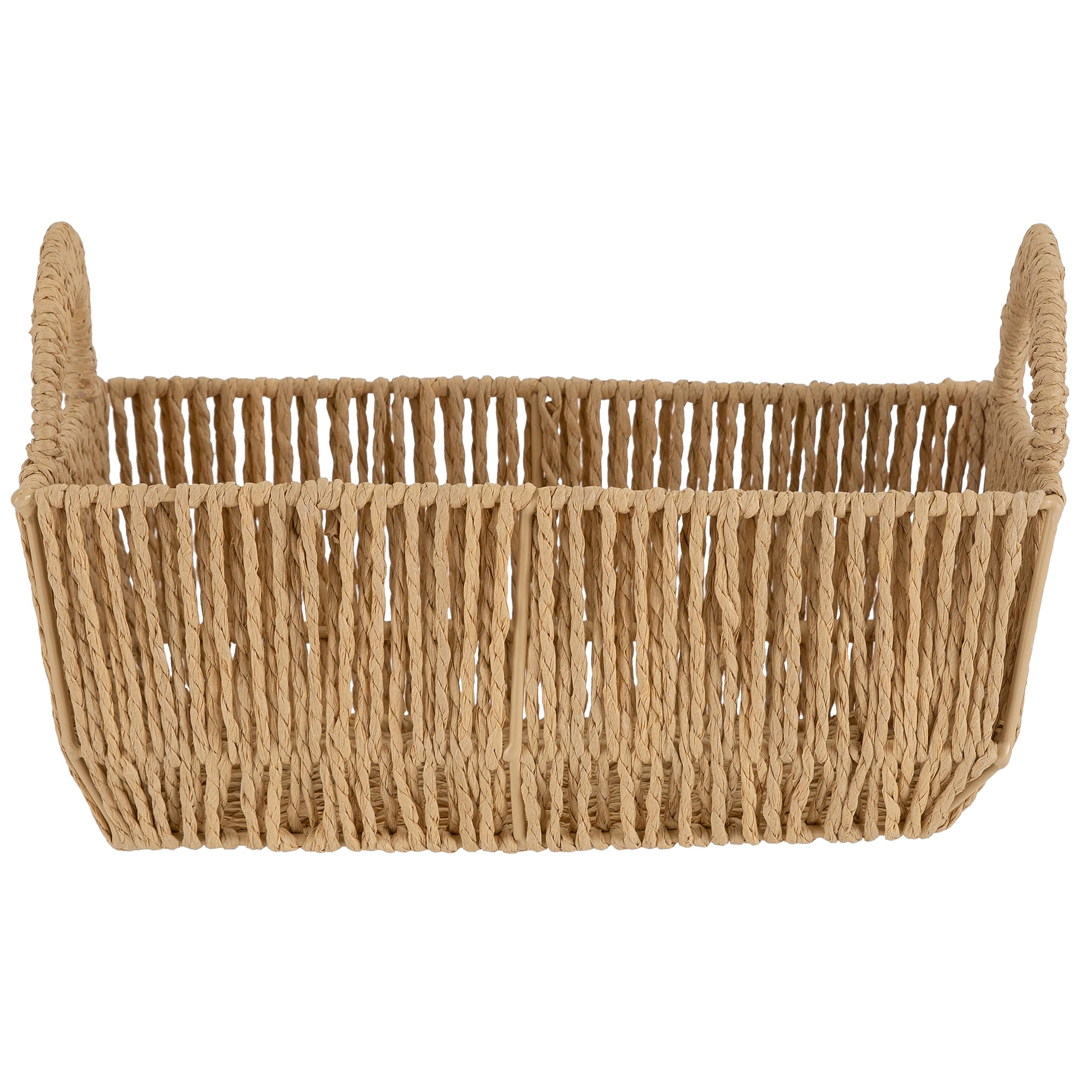 Simplify Small Shelf Storage Basket | Dimensions: 11.4"x 6.5"x4.5" | 2 Carry Handles | Vertical Weave Design | Paper Rope Material | Great for Living Spaces | Great For Storage and Display