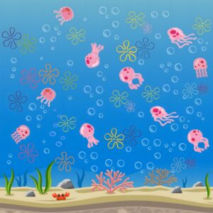 jellyfish bubbles wall stickers under the sea ocean wall decals bedroom bathroom baby nursery wall decor birthday party backdrop for boys girls