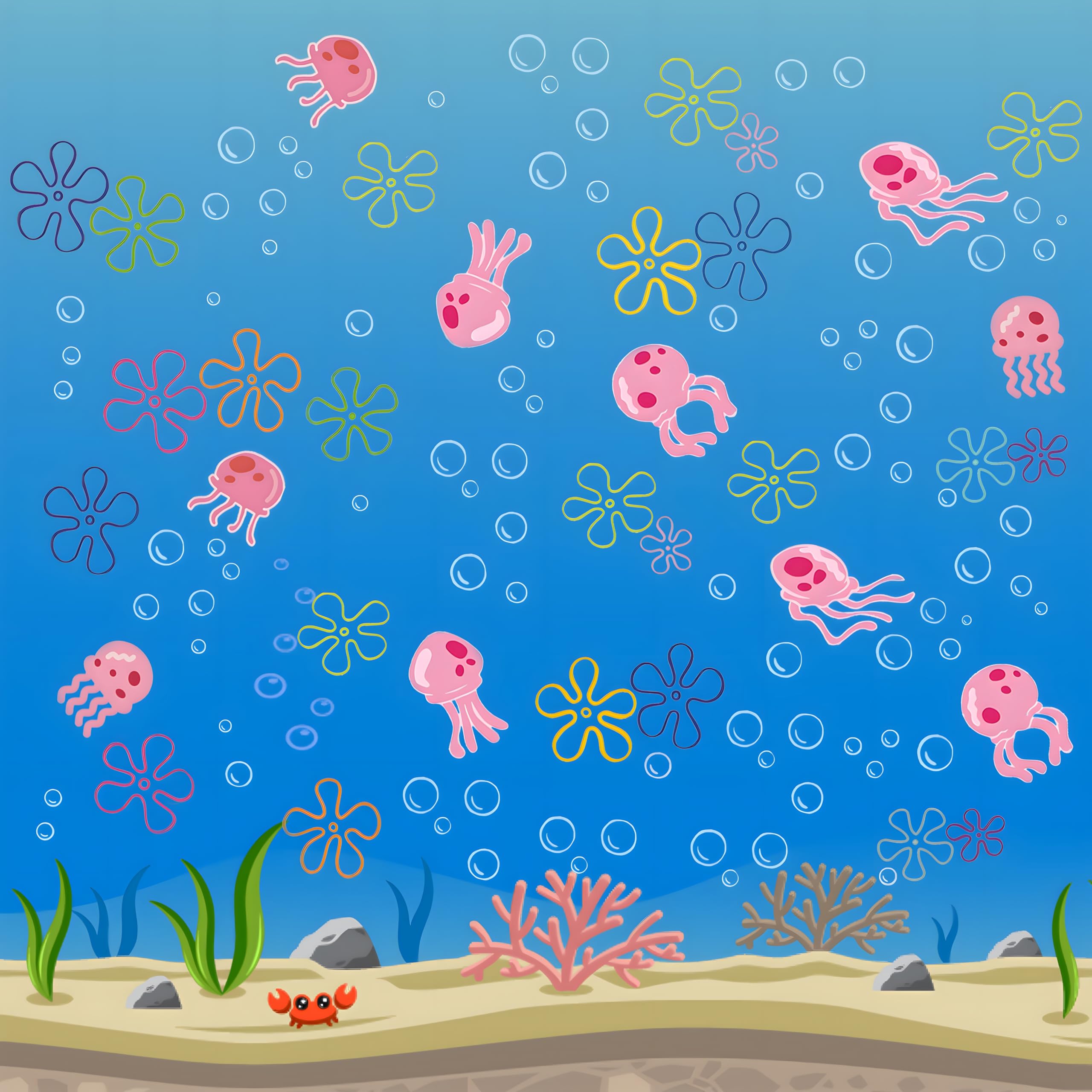 Jellyfish Bubbles Wall Stickers Under The Sea Ocean Wall Decals Bedroom Bathroom Baby Nursery Wall Decor Birthday Party Backdrop for Boys Girls