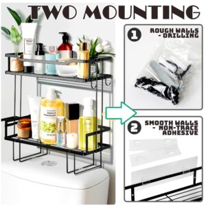 Alytree 2-Tier Toilet Storage Rack, Bathroom Organizers and Storage Over Toilet with Paper Holder, Bathroom Wall Mounted for Space Saver with Non-Trace Adhesive & Nails