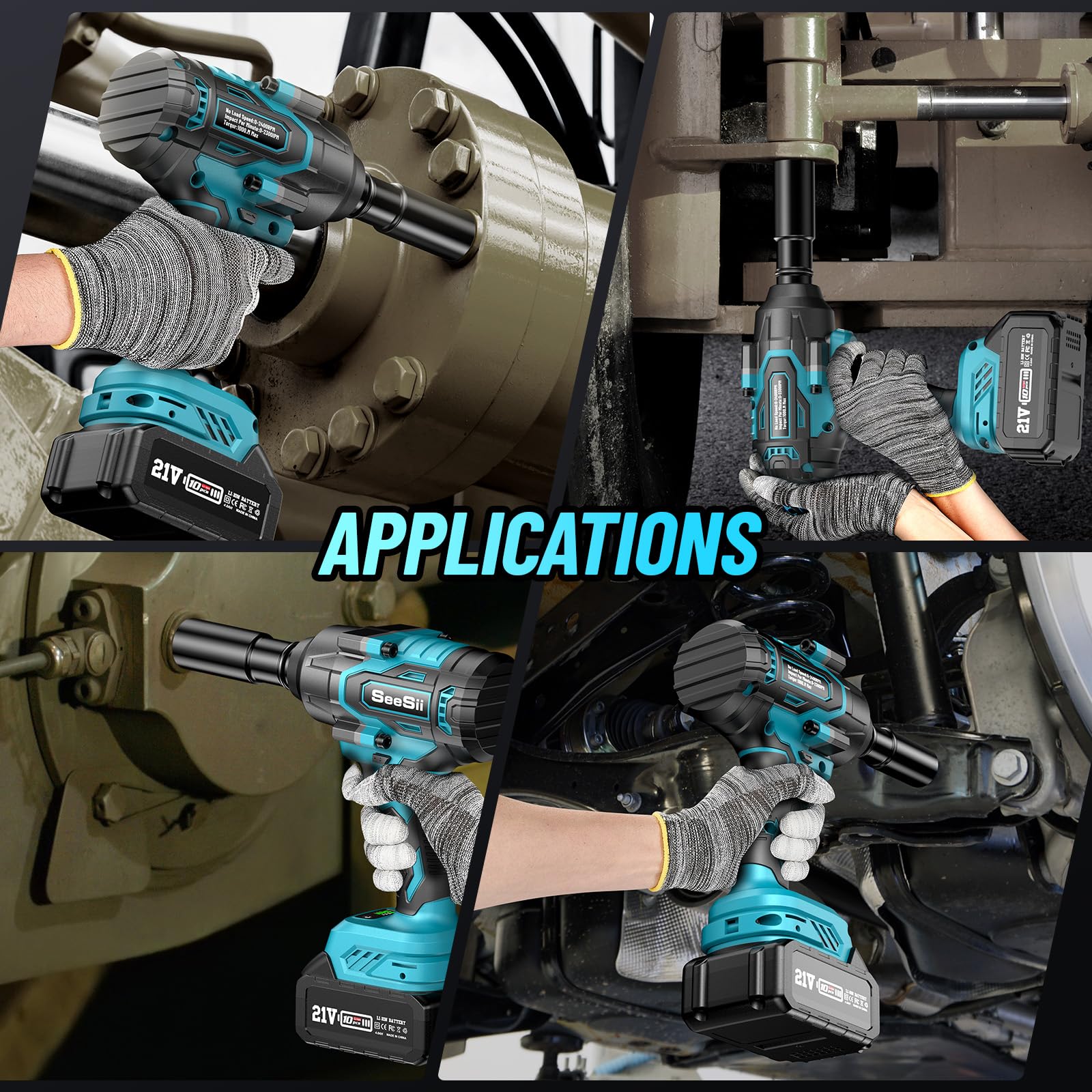 Seesii 1000Nm(738ft-lbs) Cordless Impact Wrench High Torque,1/2" Brushless Impact Gun w/Two 4.0AH Battery,Fast Charger, 5 Sockets & Storage Case, Electric Impact Wrench for Car Truck,WH760