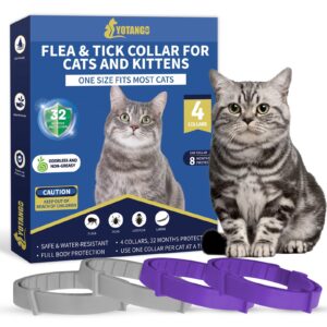 4 pack flea collar for cats, 32 months flea and tick prevention for cats, waterproof cat flea collar, natural cat flea and tick treatment, adjustable flea and tick collar for cats kittens(grey&purple)