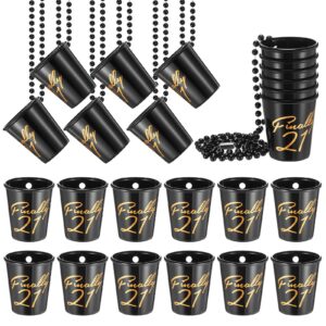 bokon 24 pcs 21st birthday shot glass finally 21 birthday shot necklaces cups plastic 21st shot glass on beaded necklaces for adults birthday party supplies favors decorations (black)