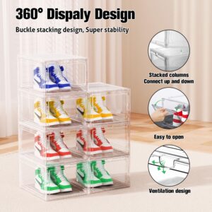 Kuject XX-Large Shoe Storage Boxes Clear Plastic Stackable, Shoe Organizer for Closet, Shoe Display Containers Rack for Sneaker, Drop Front Shoe Case with Magnetic Door 7 Pack Fit up to US Size 12