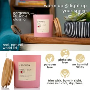 Anovina Soy Blend Rose Scented Candle with Gift Box. Non Toxic Candles for Home Rose Candle Gifts for Women, Glass Jar with Bamboo Lid. Smell The Freshly Cut Roses