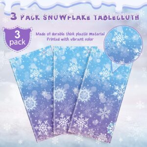 3 Pack Winter Snowflake Plastic Tablecloth Decorations, Blue and Purple Snowflake Winter Wonderland Disposable Table Cover for Christmas Winter Holiday New Year Party Supplies Decorations, 54x108 Inch