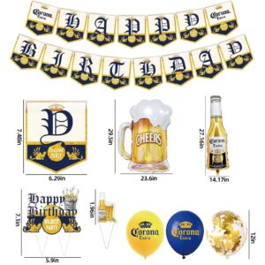 Corona Beer Themed Party, Men Women Boys Girls Birthday Party Balloon Decorations, Include Birthday Happy Banner, Cupcake Decoration, Aluminum Film latex 34 pcs Kit