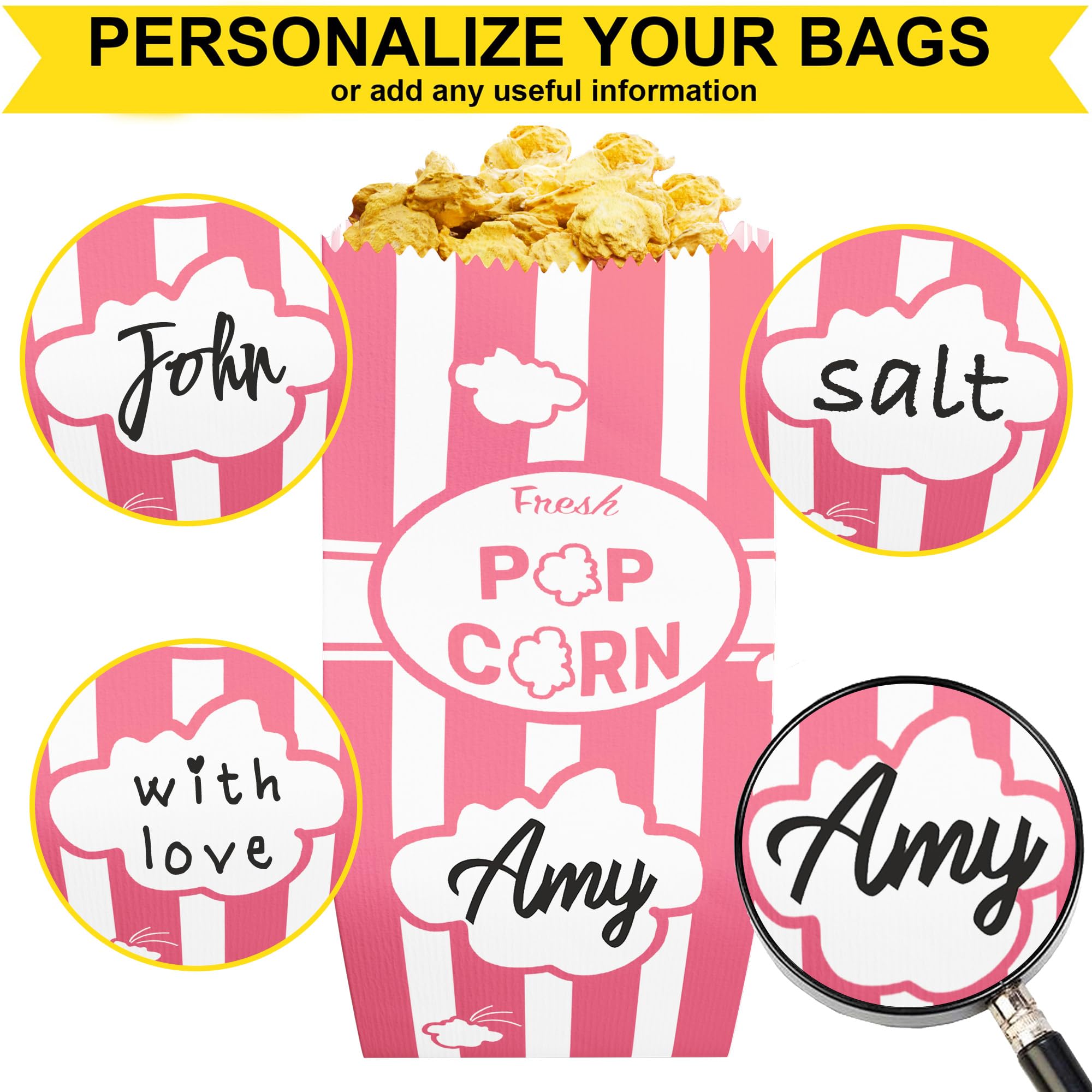 CUSINIUM 1oz Pink Paper Popcorn Bags (100-pack) - Carnival Theme - Customizable