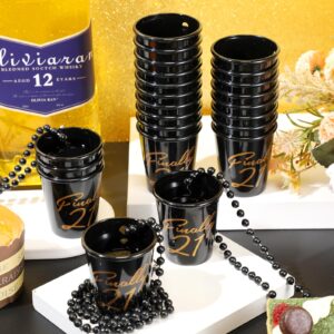 Bokon 24 Pcs 21st Birthday Shot Glass Finally 21 Birthday Shot Necklaces Cups Plastic 21st Shot Glass on Beaded Necklaces for Adults Birthday Party Supplies Favors Decorations (Black)