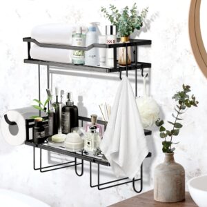 Alytree 2-Tier Toilet Storage Rack, Bathroom Organizers and Storage Over Toilet with Paper Holder, Bathroom Wall Mounted for Space Saver with Non-Trace Adhesive & Nails