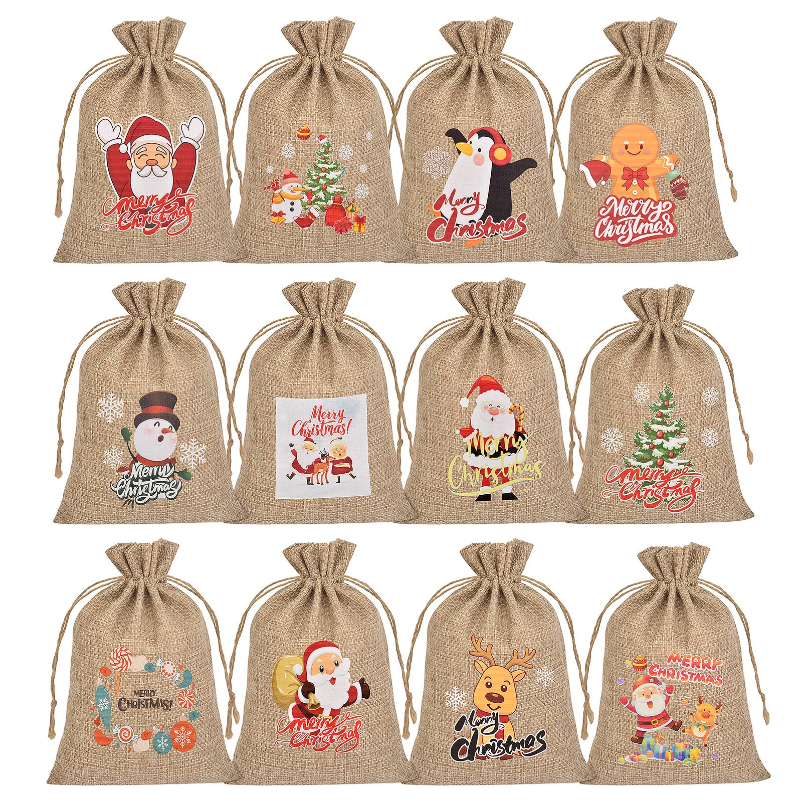 TANGXIA Christmas Small Burlap Bags with Drawstring, Burlap Gift Bags Christmas Linen Treat Sacks Gift Wrapping Bags Xmas Holiday Party Favors Bags(7x5 inch, 24 Pcs)