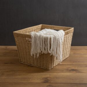 Simplify Dutch Weave Small Storage Basket | Dimensions: 12"x 10"x 8" | Dutch Weave Design | Storage Organization | Paper Rope Material | Great Closets | Display