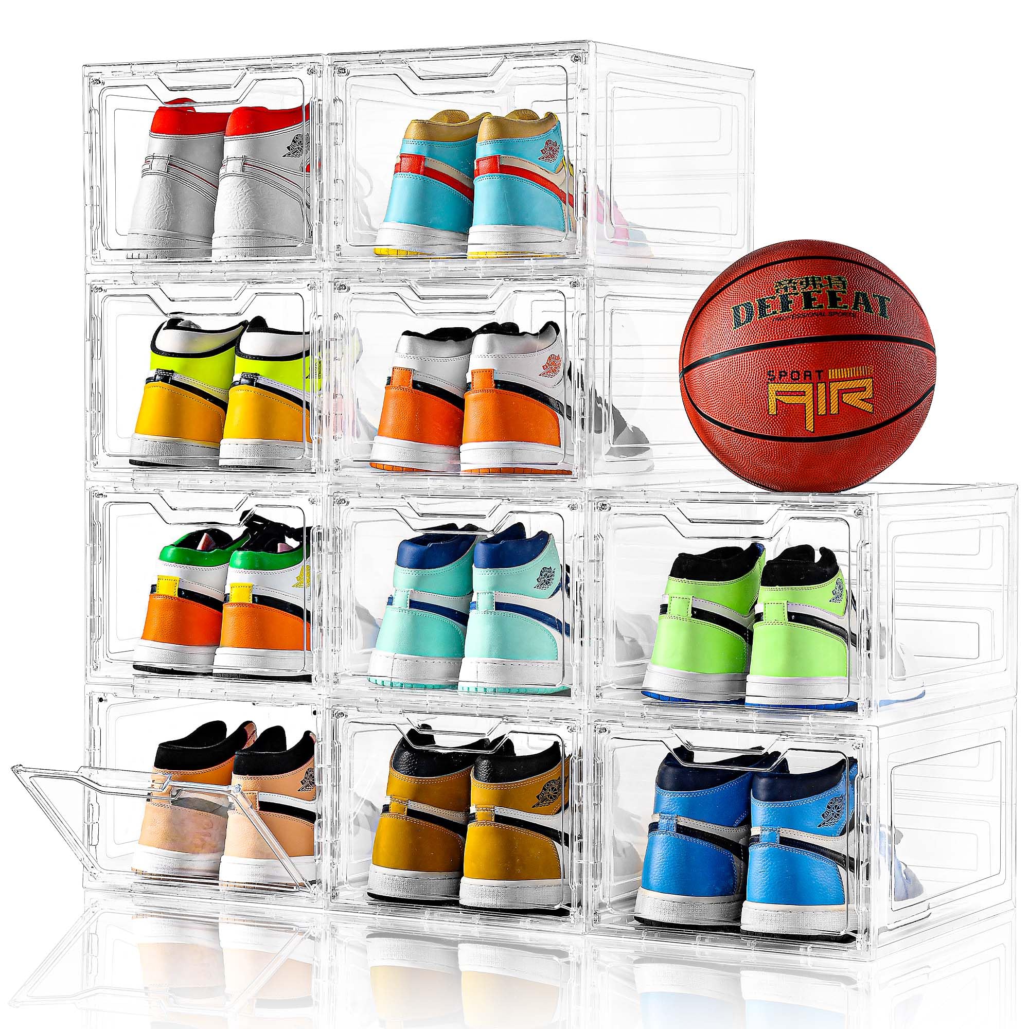 10 Pack Large Shoe Boxes Clear Plastic Stackable,Shoe Storage Organizer with Lids,Shoe Rack for Closet,Shoe Organizer and Shoe Containers for Sneaker Storage, Shoe Display Case Fit up to US Size 13