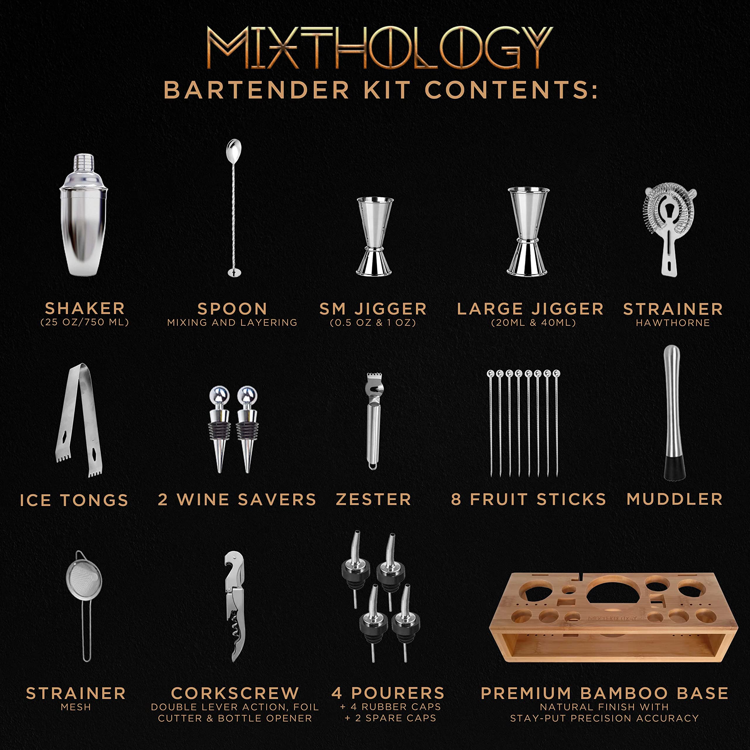 Mixology Bartender kit | 31 Piece Professional Bartender Set by Mixthology - bar Tools, Accessories, and bar Sets for The Home by Bartenders. Gift The Perfect Cocktail Shaker