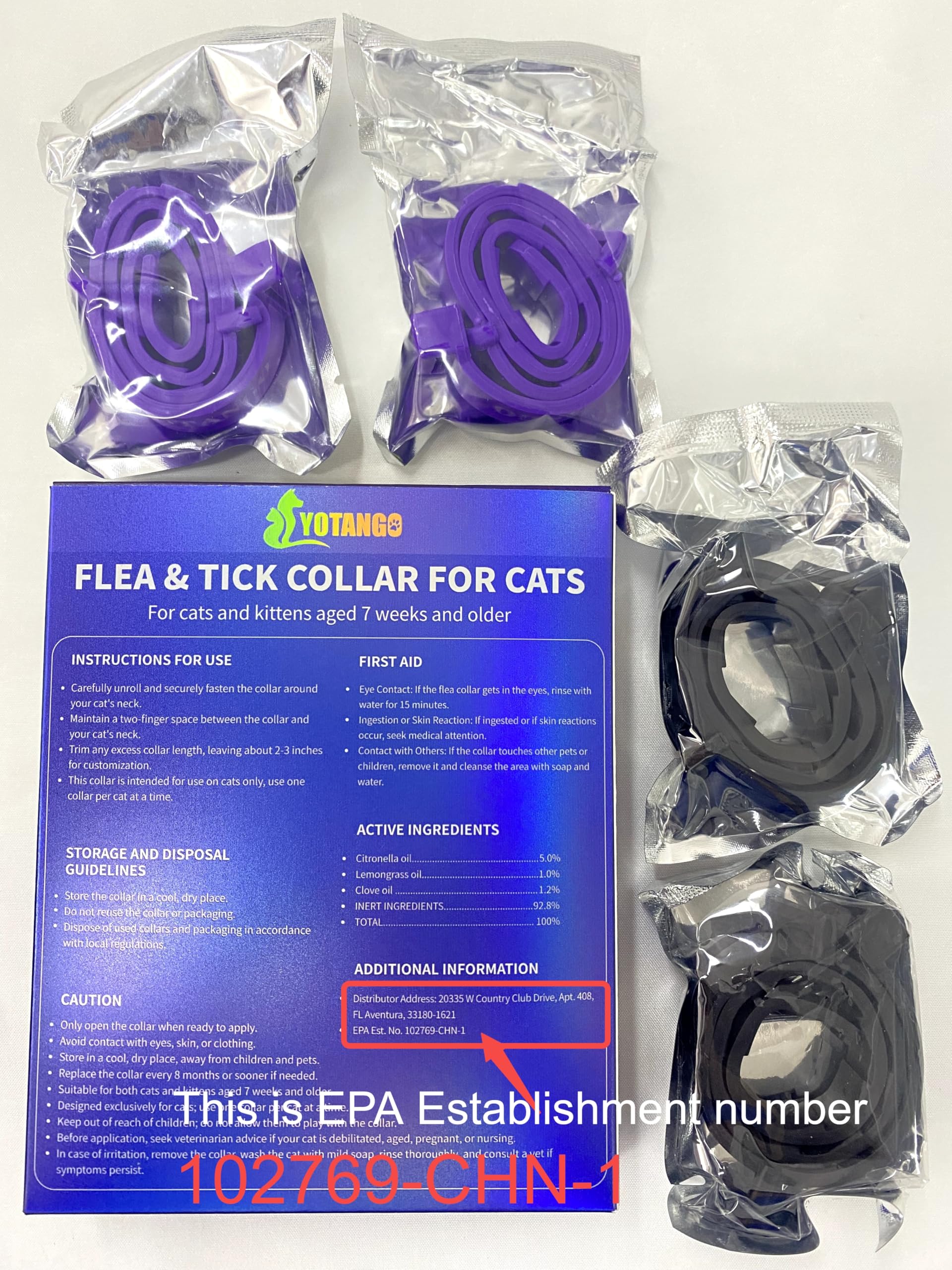 4 Pack Flea Collar for Cats 32Months Flea Tick Prevention for Cats Waterproof Cat Flea Collar Natural Cat Flea Tick Treatment Adjustable Flea Tick Collar for Cats Kittens(Black&Purple)