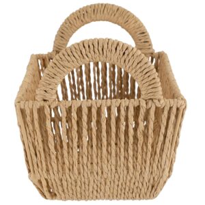 Simplify Small Shelf Storage Basket | Dimensions: 11.4"x 6.5"x4.5" | 2 Carry Handles | Vertical Weave Design | Paper Rope Material | Great for Living Spaces | Great For Storage and Display