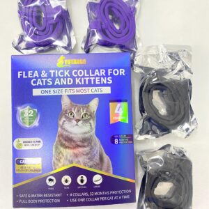 4 Pack Flea Collar for Cats 32Months Flea Tick Prevention for Cats Waterproof Cat Flea Collar Natural Cat Flea Tick Treatment Adjustable Flea Tick Collar for Cats Kittens(Black&Purple)