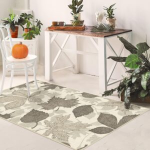 RUGGABLE Washable 3x5 Area Rug, Jora Warm Grey, Premium Rugs for Living Room, Bedroom, Kitchen, Office, Classroom with Gripper Non Slip Pad, Fall Autumn