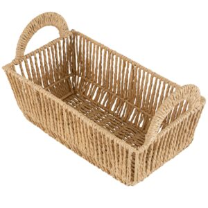 Simplify Small Shelf Storage Basket | Dimensions: 11.4"x 6.5"x4.5" | 2 Carry Handles | Vertical Weave Design | Paper Rope Material | Great for Living Spaces | Great For Storage and Display