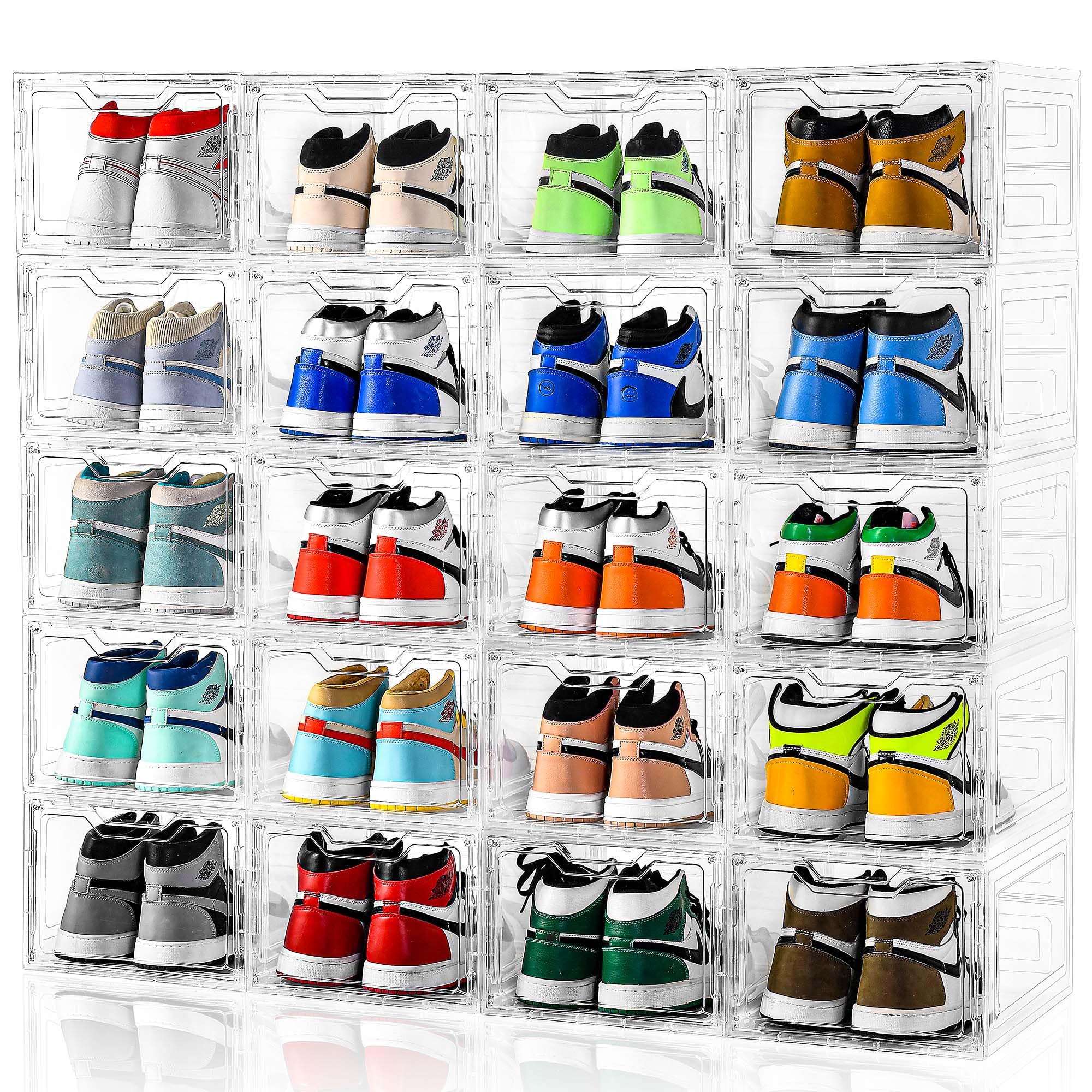 10 Pack Large Shoe Boxes Clear Plastic Stackable,Shoe Storage Organizer with Lids,Shoe Rack for Closet,Shoe Organizer and Shoe Containers for Sneaker Storage, Shoe Display Case Fit up to US Size 13