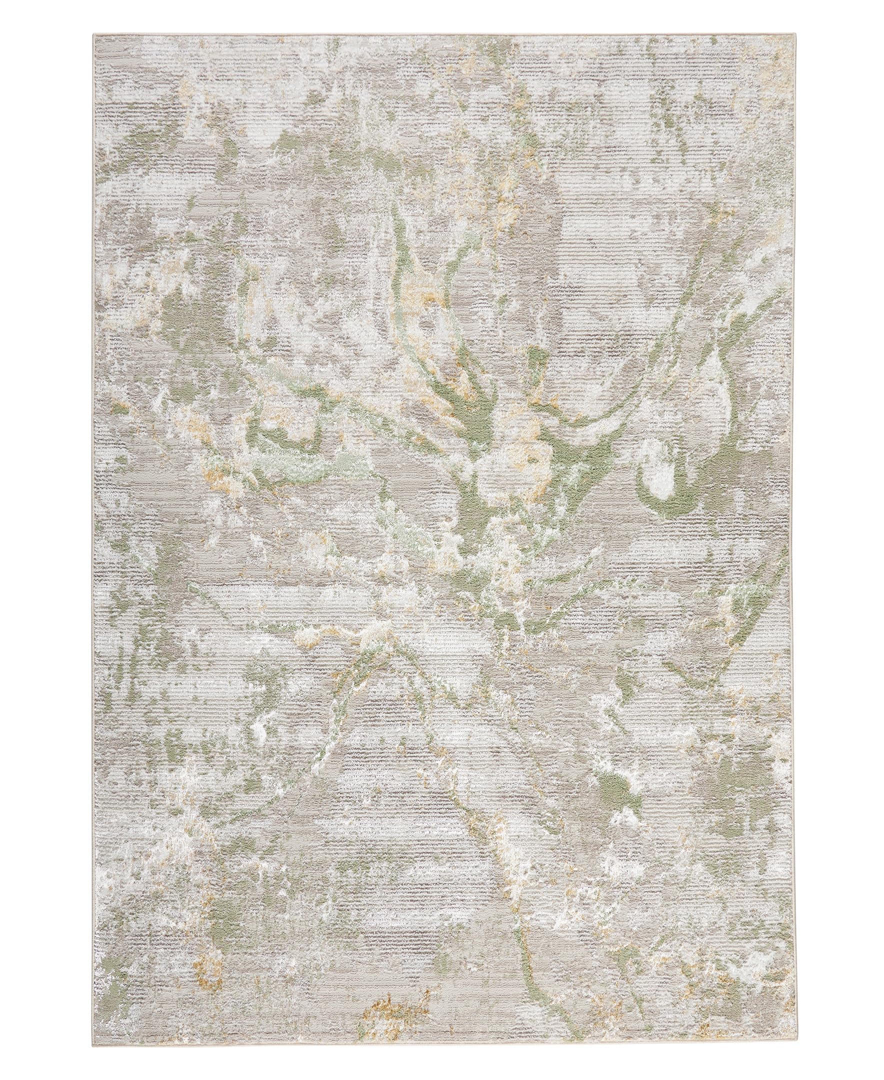 TOWN & COUNTRY LUXE Opaline Bold Marble Area Rug with Glam Metallic Ribbed Texture Pile, Sage Green, 7'10"x10'2"