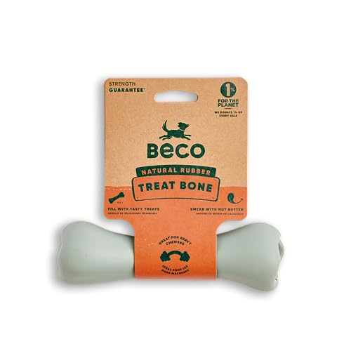 Beco Dog Toy - Natural Rubber Chew Bone Toy with Treat Hole - Green