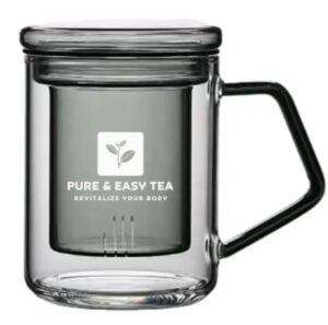 pure and easy tea, glass tea infuser mug with lid, modern borosilicate glass tea filter steeping cup, best tea gift for loose leaf tea lovers, 400 ml/13.5 oz