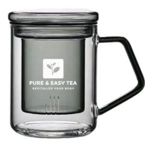 Pure And Easy Tea, Glass Tea Infuser Mug with Lid, Modern Borosilicate Glass Tea Filter Steeping Cup, Best Tea Gift for Loose Leaf Tea Lovers, 400 mL/13.5 oz