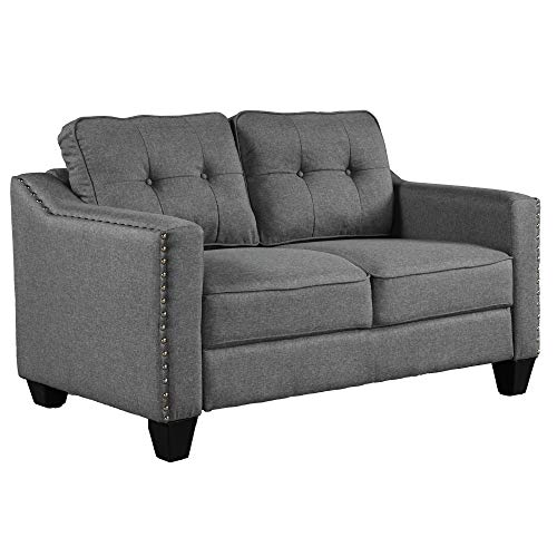 FANYE 3 Pieces Living Room Furniture Sets Include, Loveseat and Armchair, Linen Fabric Upholstered Sectional Classical Rivets Decor and Tufted Back Cushions, Retro Gray Sofa & Couch