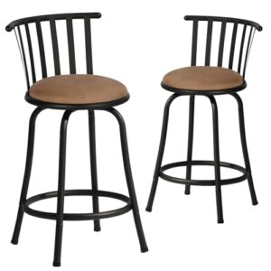 FurnitureR Classic Barstools Set of 2, Country Style Bar Chairs with Back and Footrest Swivel Counter Height Bar Stools for Kitchen Island Pub, Bistro, Restaurant, Rustic Brown and Black (24 Inch)