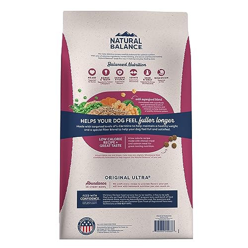 Natural Balance Original Ultra Fat Dogs Chicken Meal, Salmon Meal & Barley Recipe Low Calorie Dry Dog Food, 11 Pounds