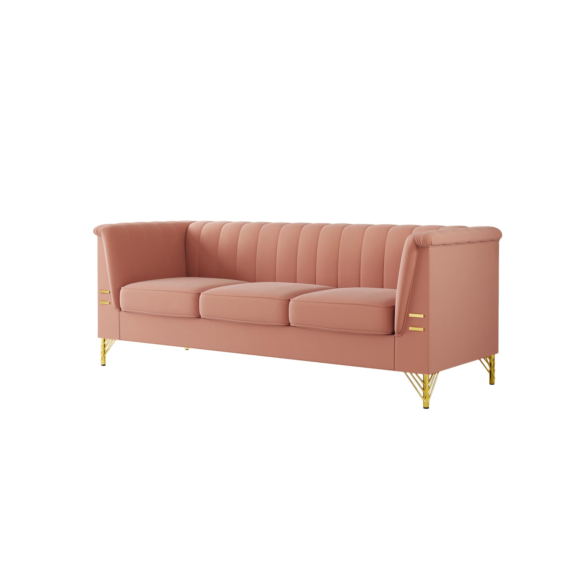 Tomkate Chesterfield Sofa, 83 Inch Modern Velvet Tufted Upholstered Sofas Couches with Flared Arms and Gold Metal Legs, Comfy 3 Seater Couch for Living Room (Pink)