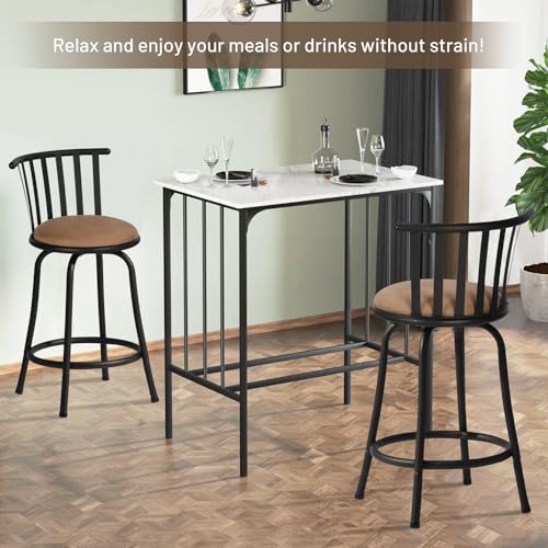 FurnitureR Classic Barstools Set of 2, Country Style Bar Chairs with Back and Footrest Swivel Counter Height Bar Stools for Kitchen Island Pub, Bistro, Restaurant, Rustic Brown and Black (24 Inch)