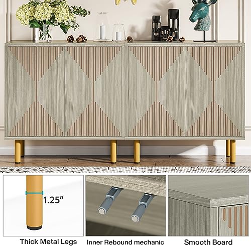 Tribesigns Modern Grey Storage Cabinet Set, Freestanding Floor Cabinet, Classic 59 inches Sideboard, Wood Buffet Cabinet with Doors, Large Storage Cabinet for Living Room, Dining Room, Garage