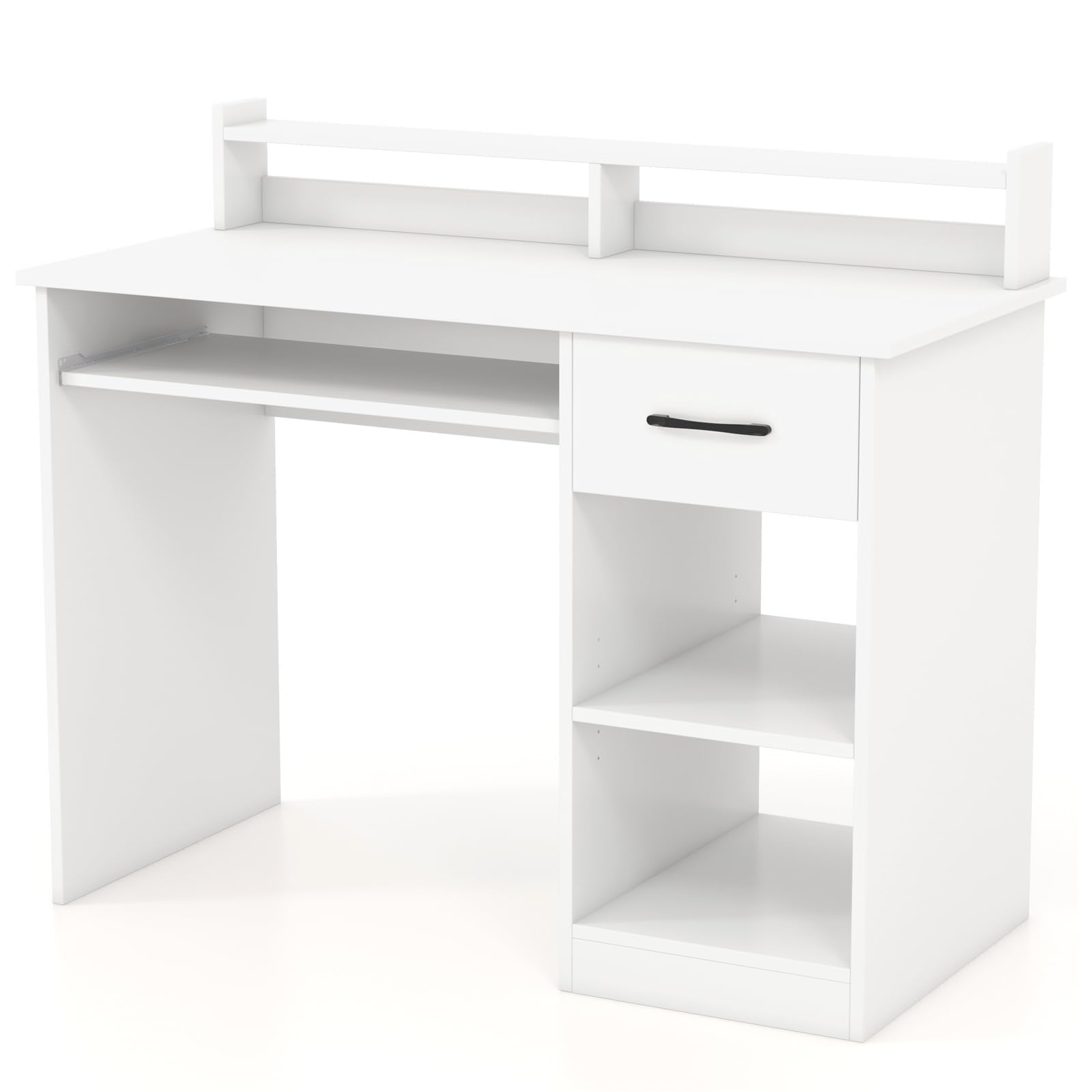 IFANNY Computer Desk, Office Desk with Drawers, Hutch, Keyboard Tray & Adjustable Shelf, Small Desk with Storage, Modern Home Office Desks, White Desk for Bedroom, Living Room, Study (White)