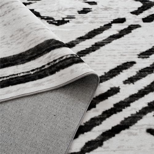 Syalife Boho Area Rug, Non Shedding 8x10 Washable Rug with Non Slip Backing, White and Black Modern Geometric Carpet, Indoor Bohemian Rug for Living Room Entryway Bedroom Kitchen - White, Black