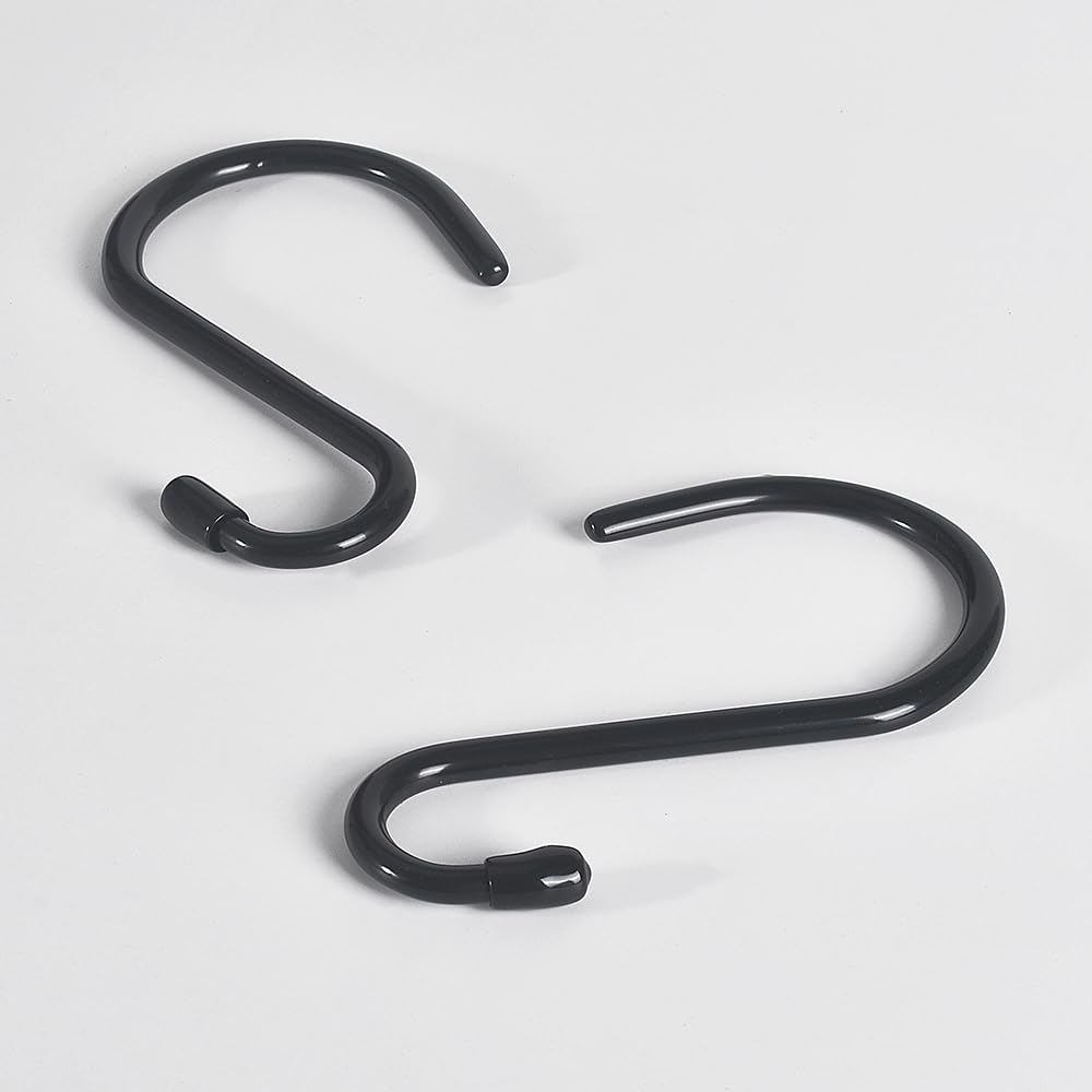 Cozihom 6 Inch Heavy Duty Vinyl Coated S Hooks, Black Rubber Coated S Hooks, Extra Thick Non Slip Metal S Hanger for Closet, Garden, Garage, Kitchen Hanging, Black, Pack of 12